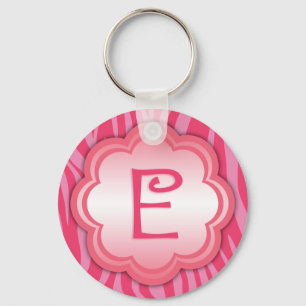 Hot Pink Zebra Print Monogram E Keychain