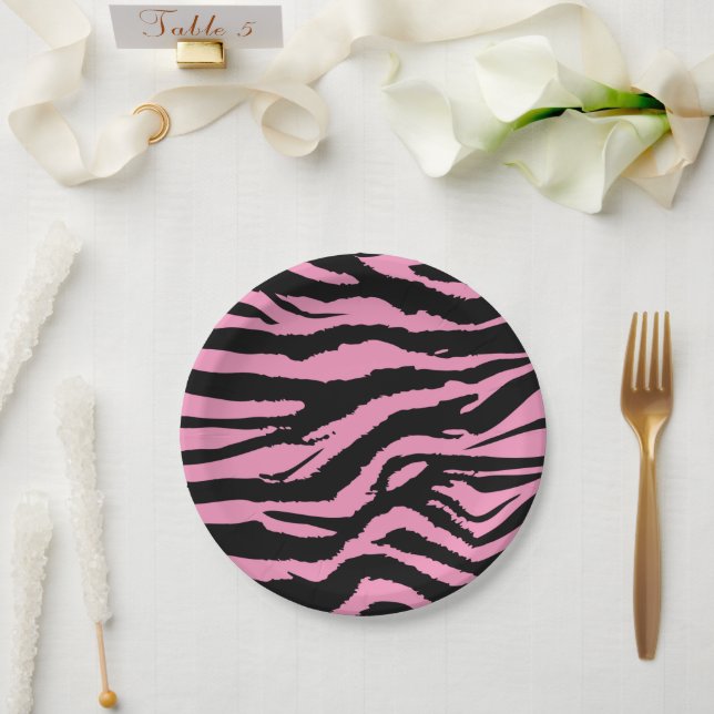 Hot Pink Zebra Print Paper Plate (Wedding)
