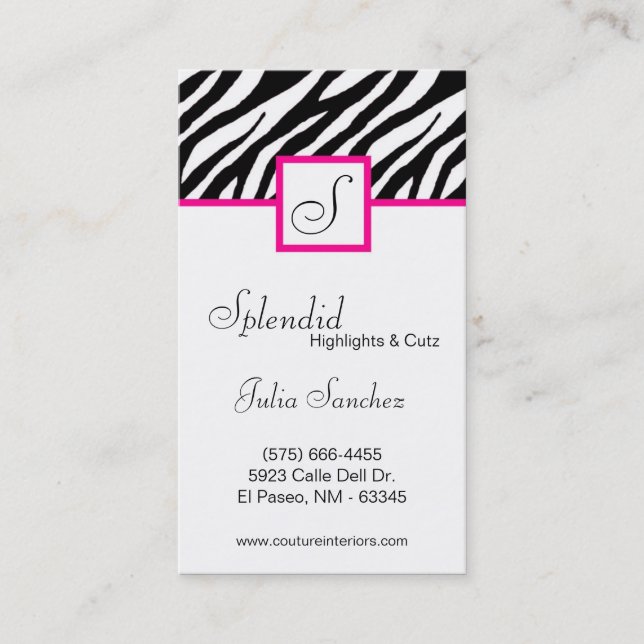 Hot Pink Zebra Print Personalize Business Card (Front)