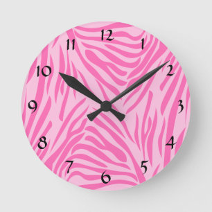 Hot Pink Zebra Print Round Clock