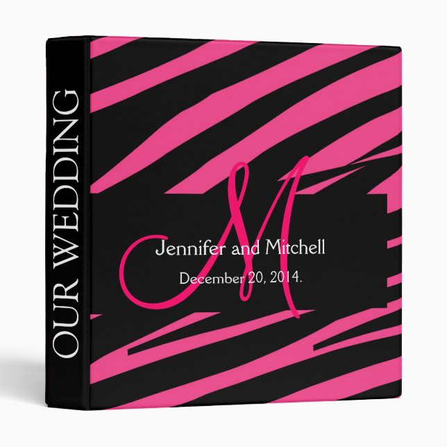 Hot Pink Zebra Print Wedding Planner Binder (Front/Spine)