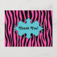 Hot pink zebra print with blue banner thank you