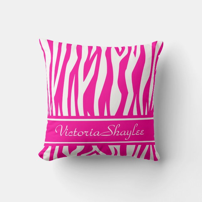 Hot Pink Zebra Print with custom text Throw Pillow (Front)