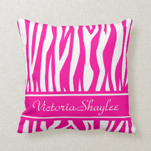 Hot Pink Zebra Print with custom text Throw Pillow