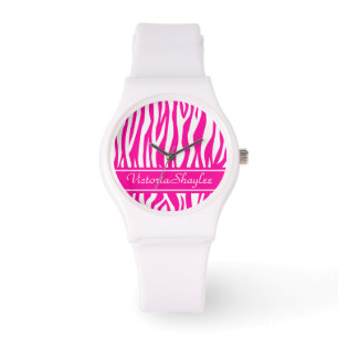 Hot Pink Zebra Print with custom text Watch