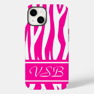 Hot Pink Zebra Print with monogram Case-Mate iPhone 14 Case