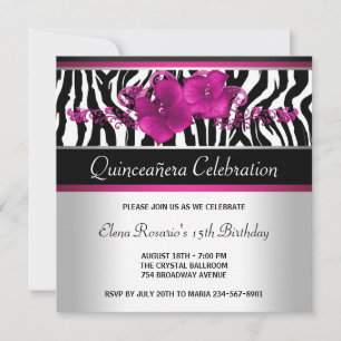 Hot Pink Zebra Quinceanera Invitations