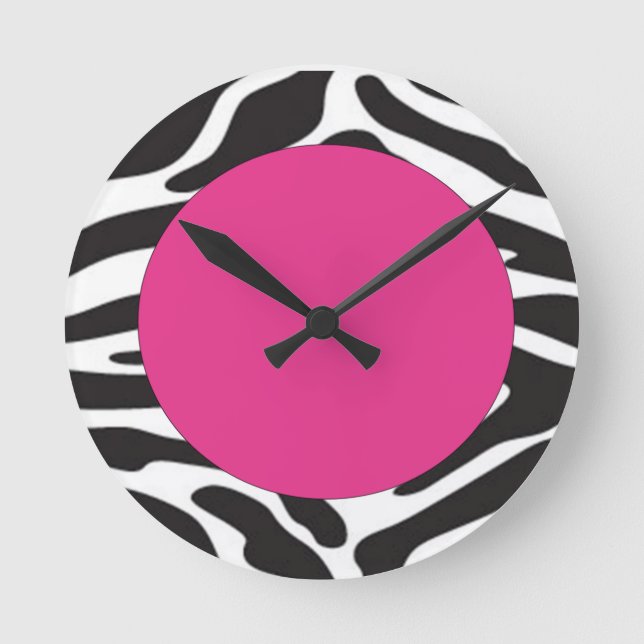 Hot Pink Zebra Round Wall Clock (Front)