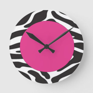 Hot Pink Zebra Round Wall Clock