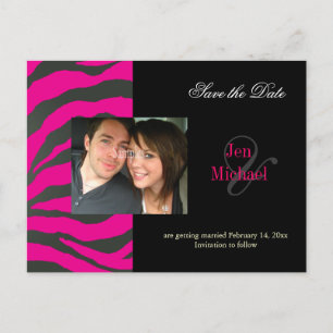 Hot pink zebra Save the Date Photo postcards, Announcement Postcard