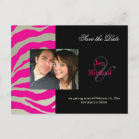 Hot pink zebra Save the Date Photo postcards,