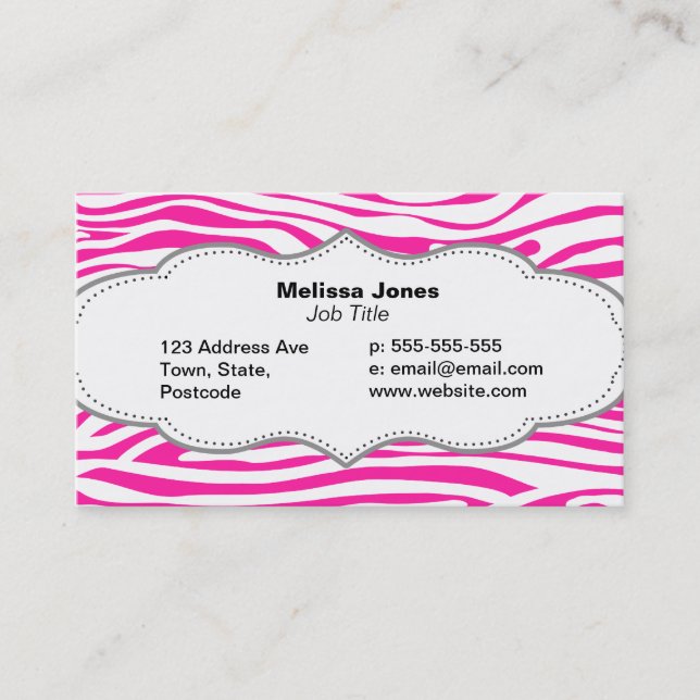 Hot Pink Zebra stripe pattern animal print Business Card (Front)