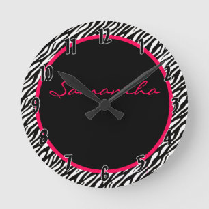 Hot Pink Zebra Stripe Pattern Personalized Clock