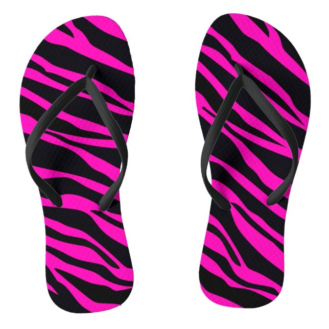 Hot Pink Zebra Striped Flip Flops (Footbed)
