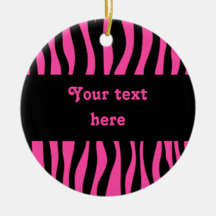Hot pink zebra stripes add your text ceramic ornament