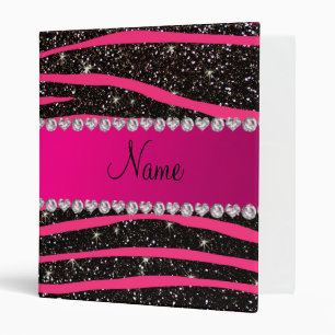 Hot pink zebra stripes black glitter pink stripe binder