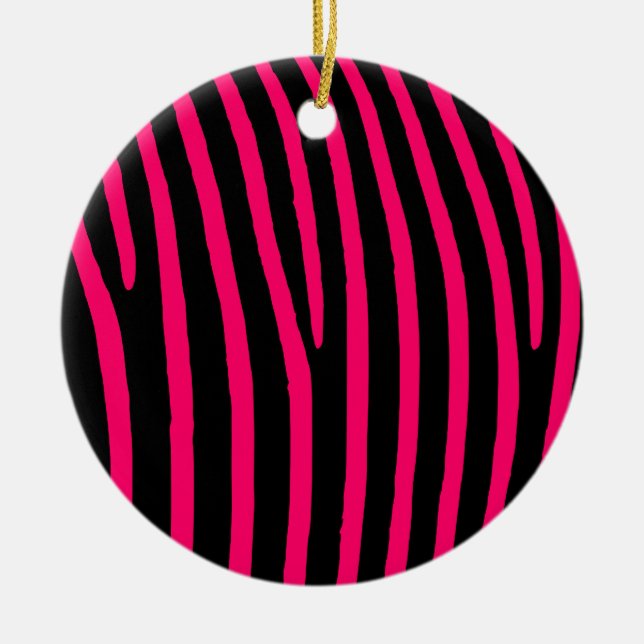 Hot Pink Zebra Stripes Ceramic Ornament (Front)