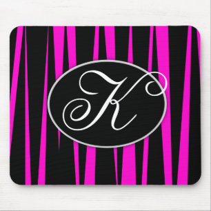 Hot Pink Zebra Stripes Monogrammmed Mouse Pads