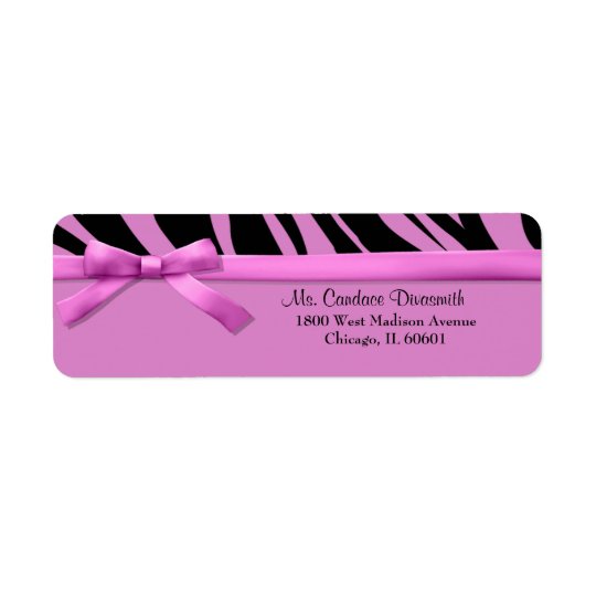Hot Pink Zebra Stripes With Matching Ribbon Return Address Label