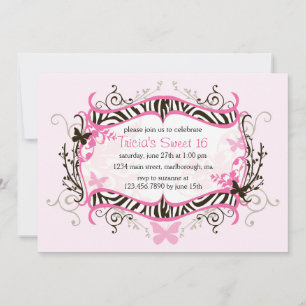 Hot Pink Zebra Sweet 16 Invitation