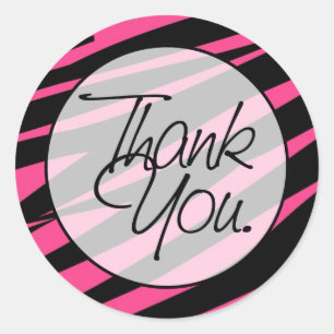 Hot Pink Zebra   Thank You Classic Round Sticker