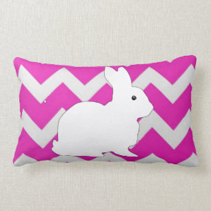 Hot Pink Zig Zag Chevron With White Bunny Lumbar Pillow