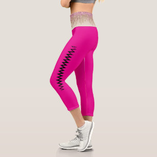 Hot Pink Zigzag Lightning Stripe High Waist Capri Leggings