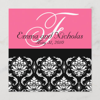 Hot PinkWedding Invitation Monogram Damask Back #4