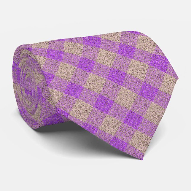 Hot Purple and Gold Checkers Tie (Rolled)