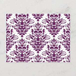 Hot Purple and White Elegant Damask Pattern Postcard