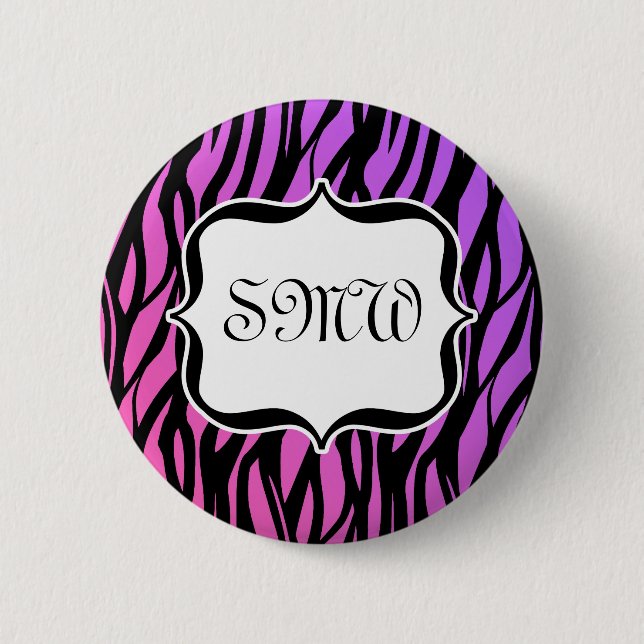 Hot Purple/Pink Zebra Stripes Monogram 2 Inch Round Button (Front)