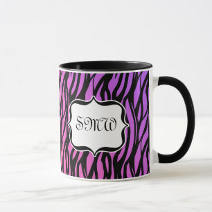 Hot Purple/Pink Zebra Stripes Monogram Mug