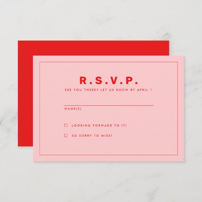 Hot Red and Pink Wes Anderson Inspired RSVP Card (Front/Back)