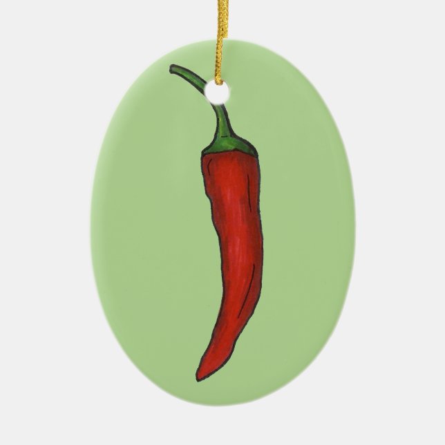 Hot Red Chile Chili Pepper Spicy Vegetable Veggie Ceramic Ornament (Front)