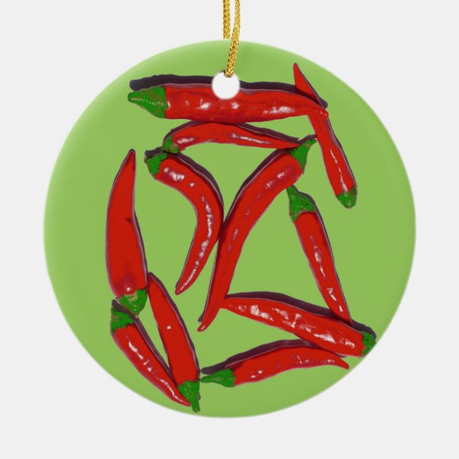 Hot Red Chili Peppers Pattern Ceramic Ornament (Front)