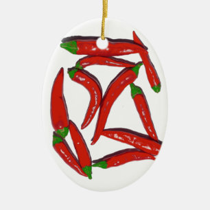 Hot Red Chili Peppers Pattern Ceramic Ornament