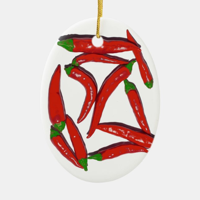 Hot Red Chili Peppers Pattern Ceramic Ornament (Front)