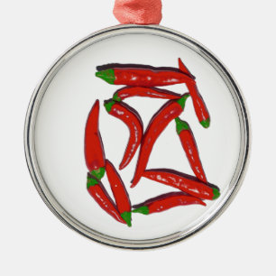 Hot Red Chili Peppers Pattern Metal Ornament