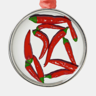 Hot Red Chili Peppers Pattern Metal Ornament