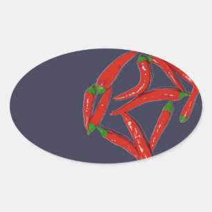 Hot Red Chili Peppers Pattern Oval Sticker
