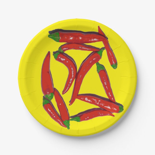 Hot Red Chili Peppers Pattern Paper Plate (Front)