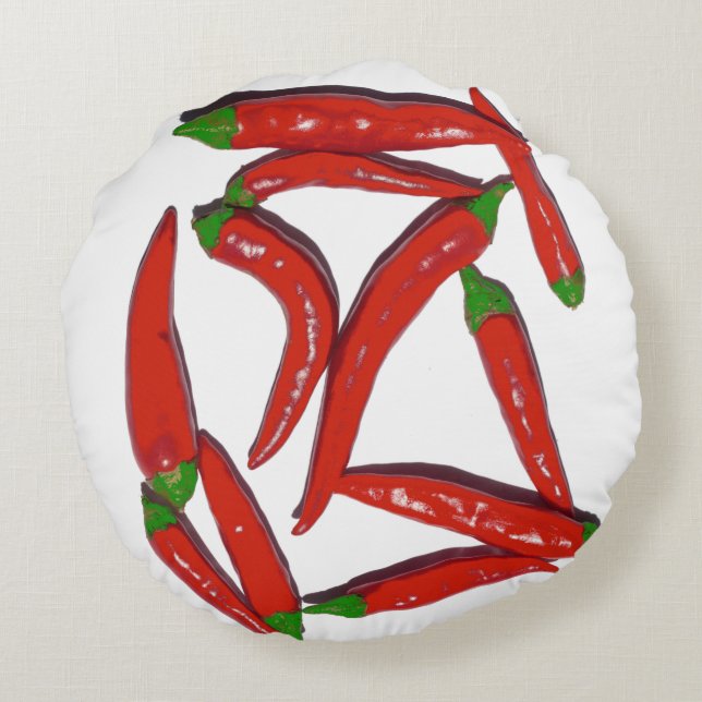 Hot Red Chili Peppers Pattern Round Pillow (Back)