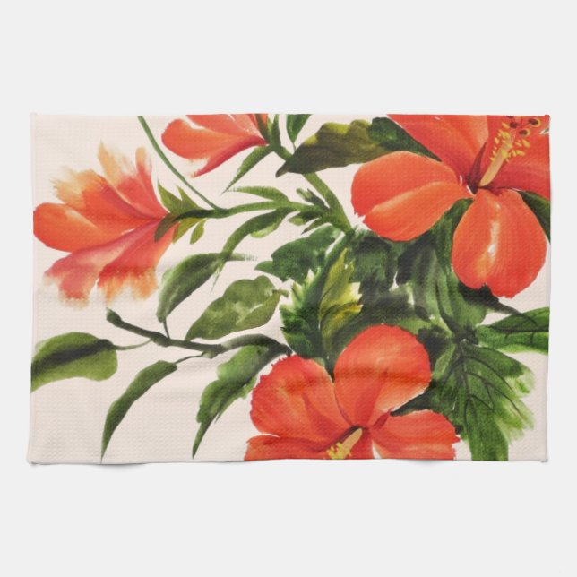 Hot Red Hibiscus Kitchen Towel (Horizontal)