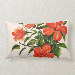 Hot Red Hibiscus Lumbar Pillow