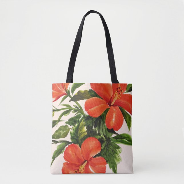 Hot Red Hibiscus Tote Bag (Front)