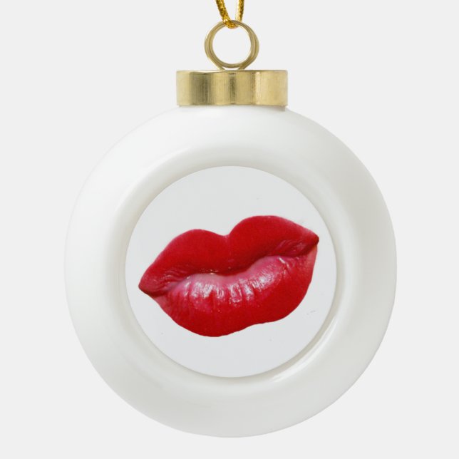 HOT Red Lips Ceramic Ball Christmas Ornament (Front)
