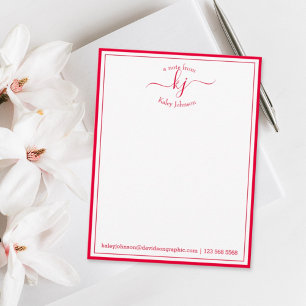 Hot Red Personalized From The Desk Of Note Card