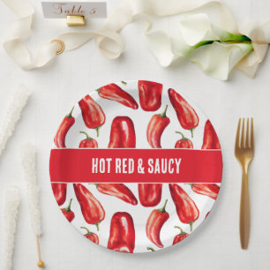 Hot Red & Saucy Chili Peppers Wedding Paper Plate