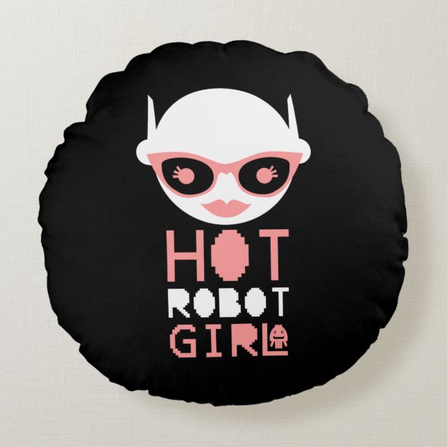 Hot robot girl round pillow (Front)