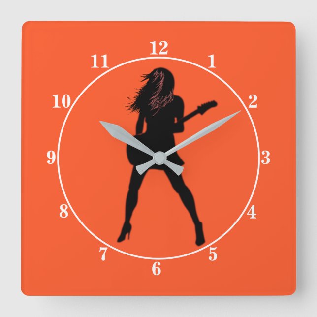 Hot Rock Girl - Guitar Player Square Wall Clock (Front)